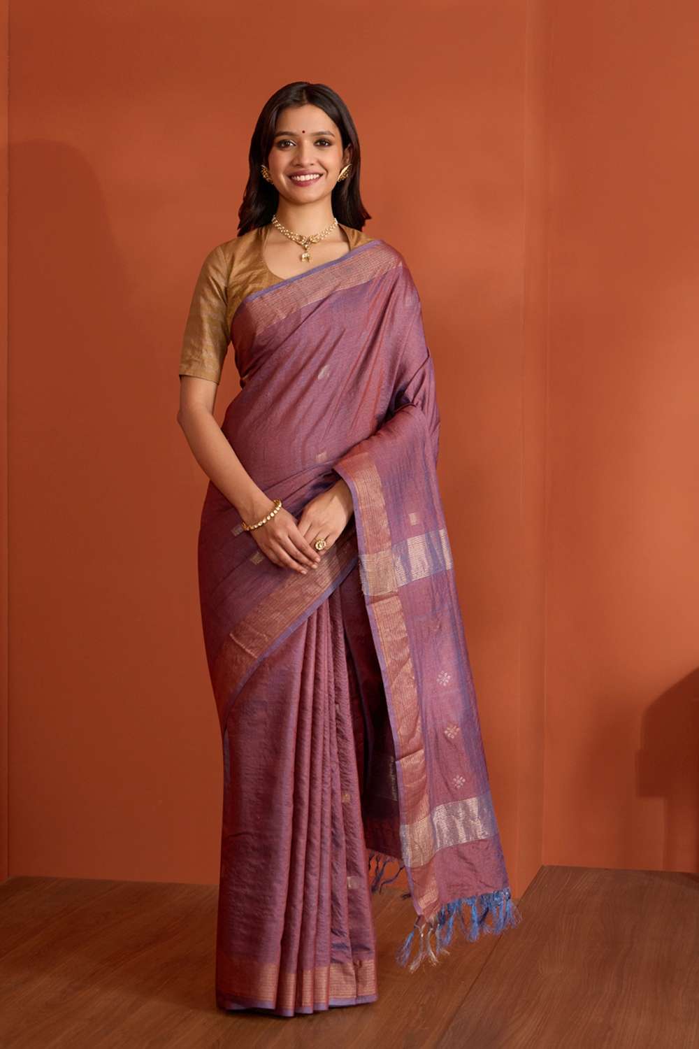Brown Pure Tussar Silk Chattisgarh Woven Saree image number null