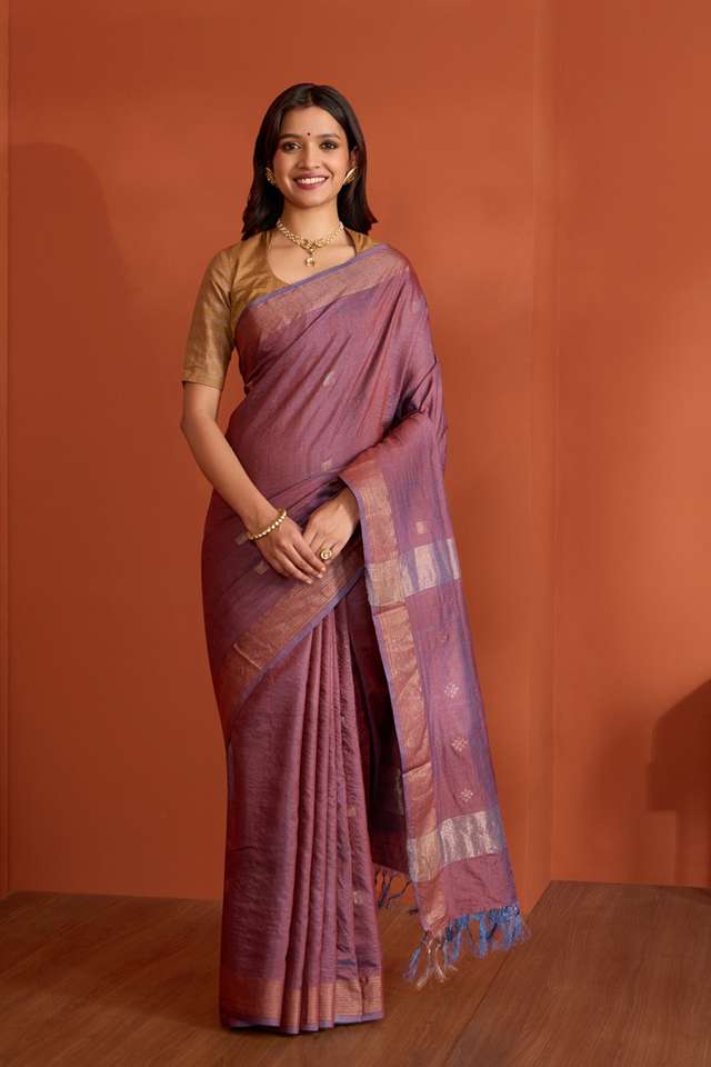 Brown Pure Tussar Silk Chattisgarh Woven Saree thumbnail image number null