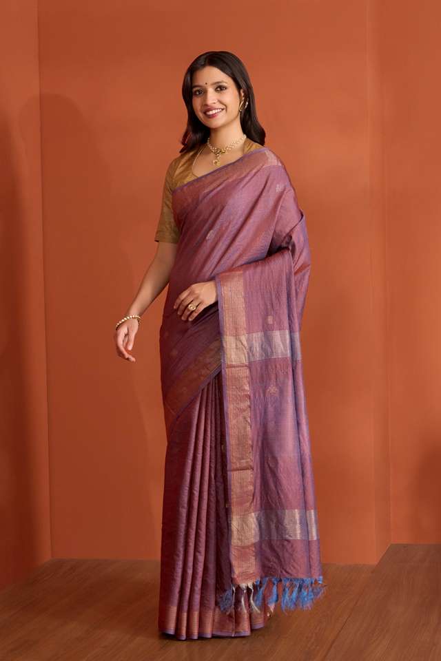 Brown Pure Tussar Silk Chattisgarh Woven Saree thumbnail image number null