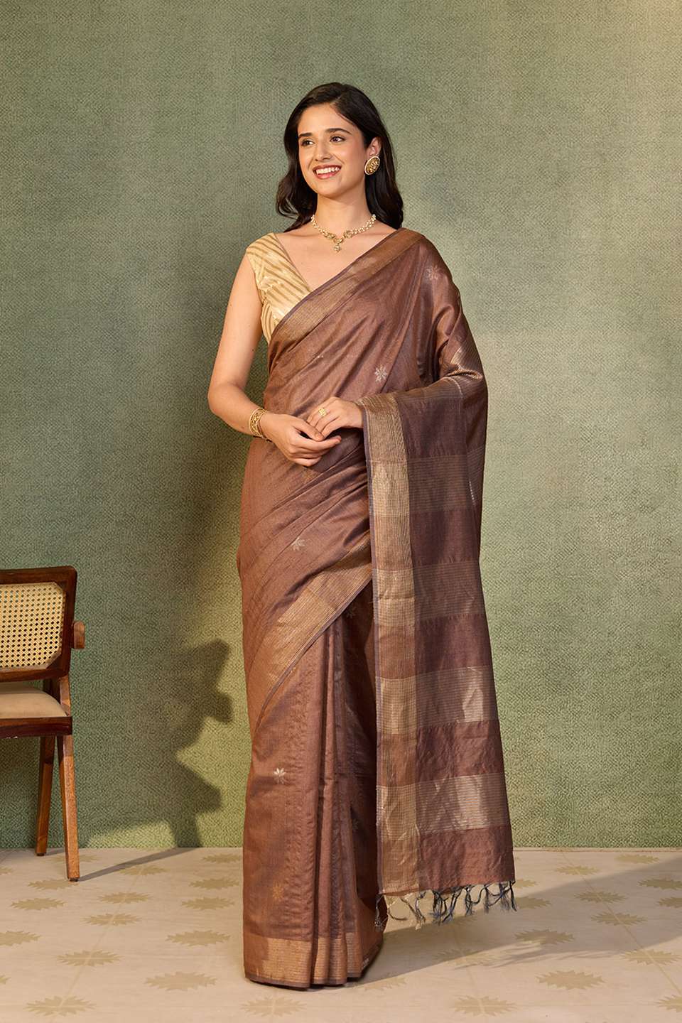 Brown Chattisgarh Woven Pure Tussar Silk Saree