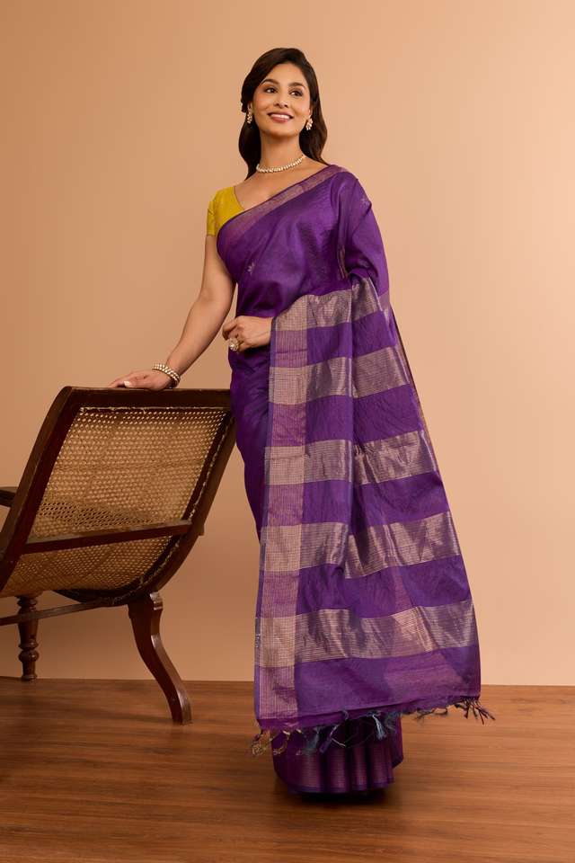 Purple Chattisgarh Woven Pure Tussar Silk Saree image number