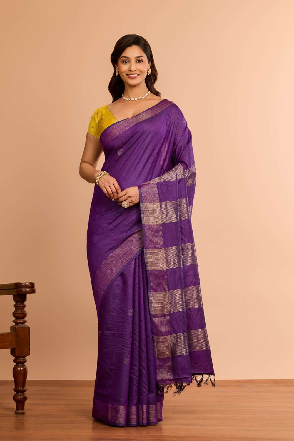 Purple Chattisgarh Woven Pure Tussar Silk Saree image number null