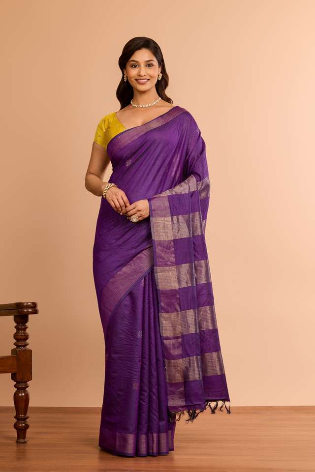 Purple Chattisgarh Woven Pure Tussar Silk Saree thumbnail image number null