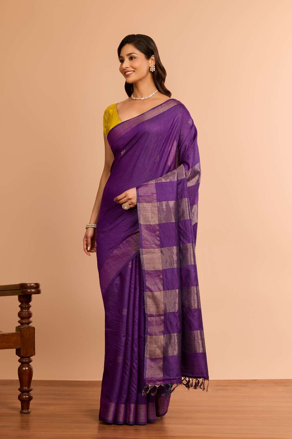 Purple Chattisgarh Woven Pure Tussar Silk Saree image number null