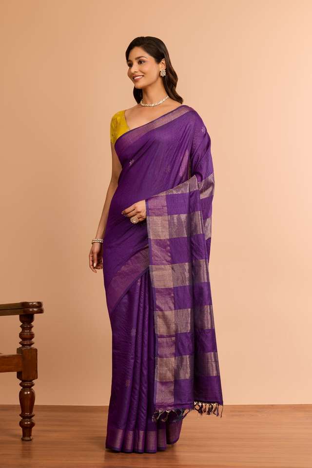 Purple Chattisgarh Woven Pure Tussar Silk Saree thumbnail image number null