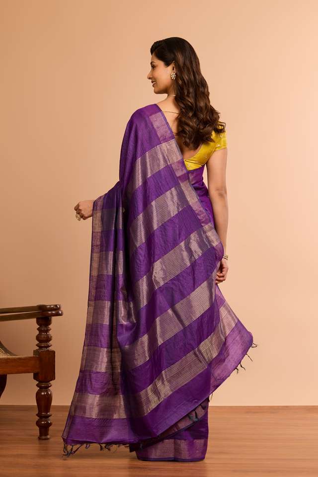 Purple Chattisgarh Woven Pure Tussar Silk Saree thumbnail image number null