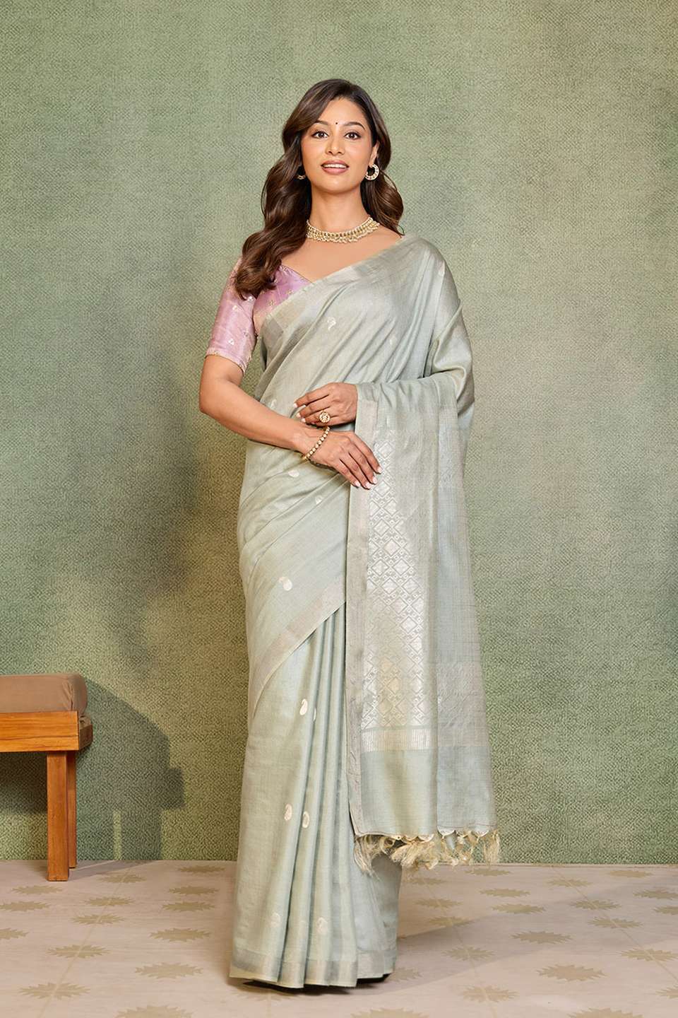 Light Green Chattisgarh Woven Pure Tussar Silk Saree