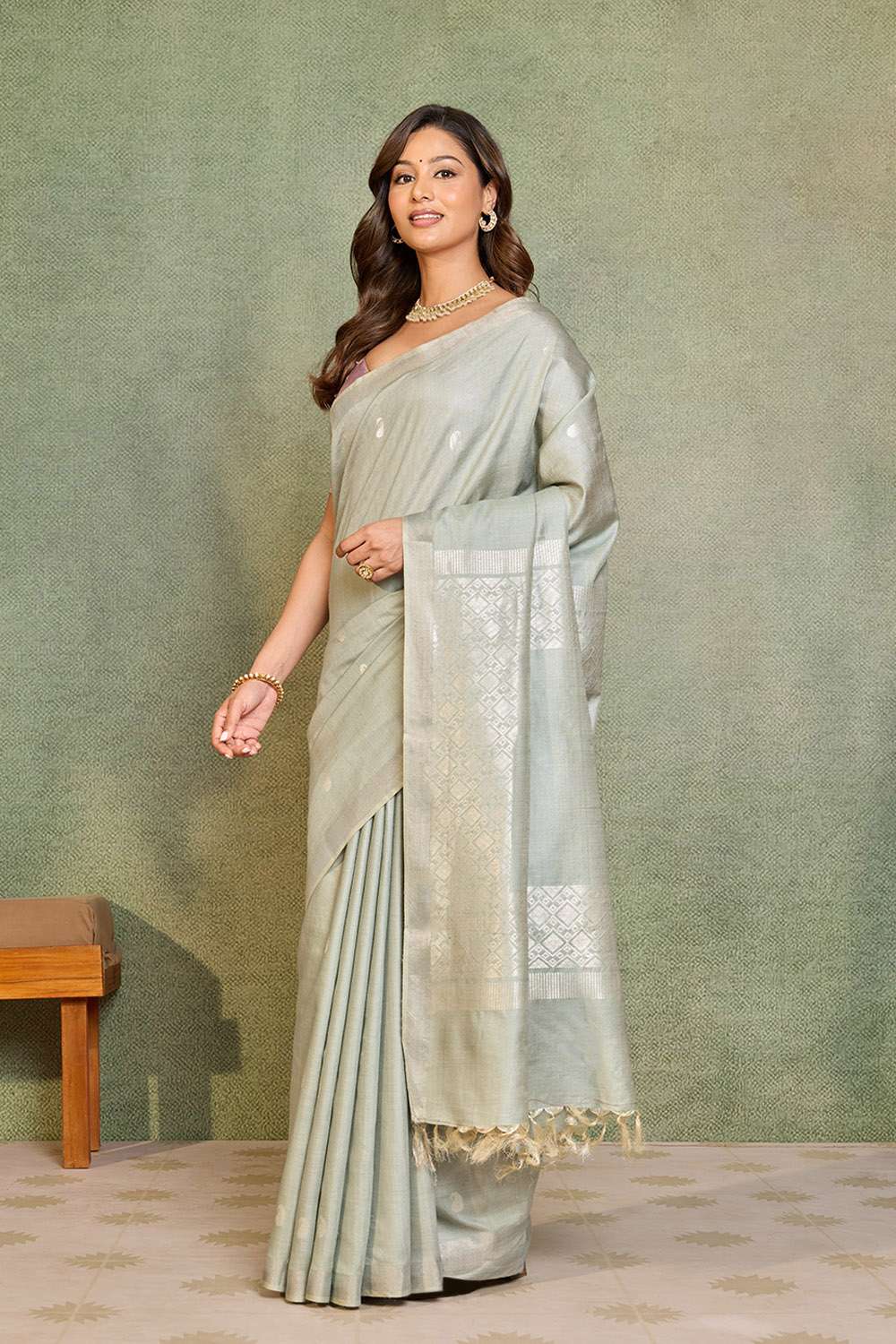 Light Green Chattisgarh Woven Pure Tussar Silk Saree image number null