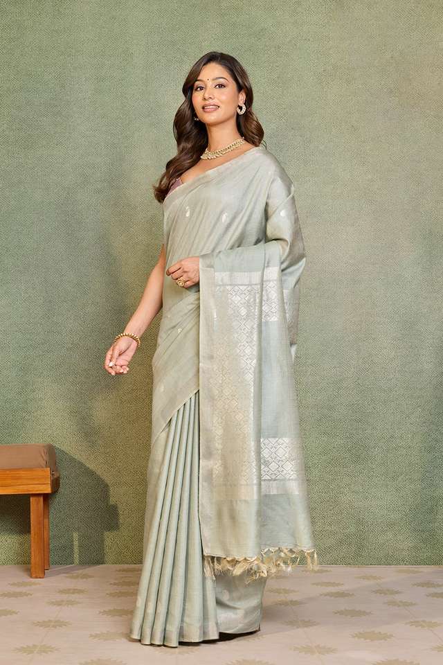Light Green Chattisgarh Woven Pure Tussar Silk Saree thumbnail image number null