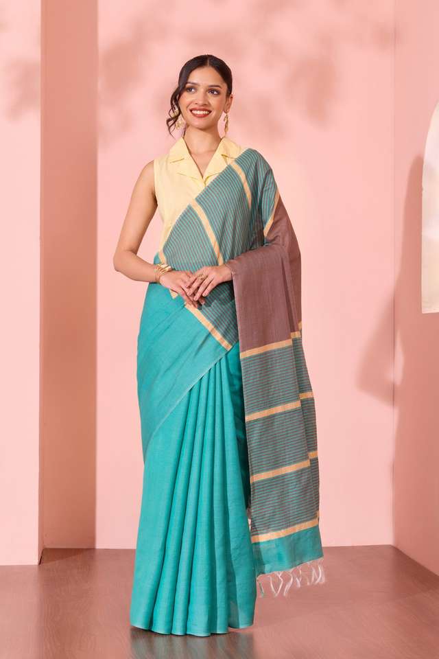 Blue Bhagalpur Woven Silk Viscose Saree image number