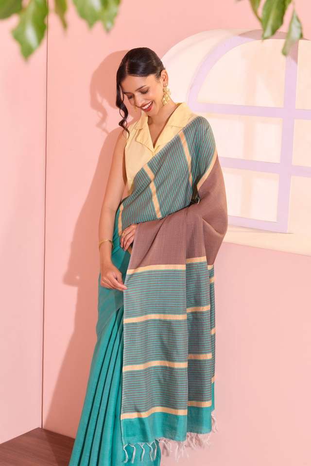 Blue Bhagalpur Woven Silk Viscose Saree thumbnail image number null