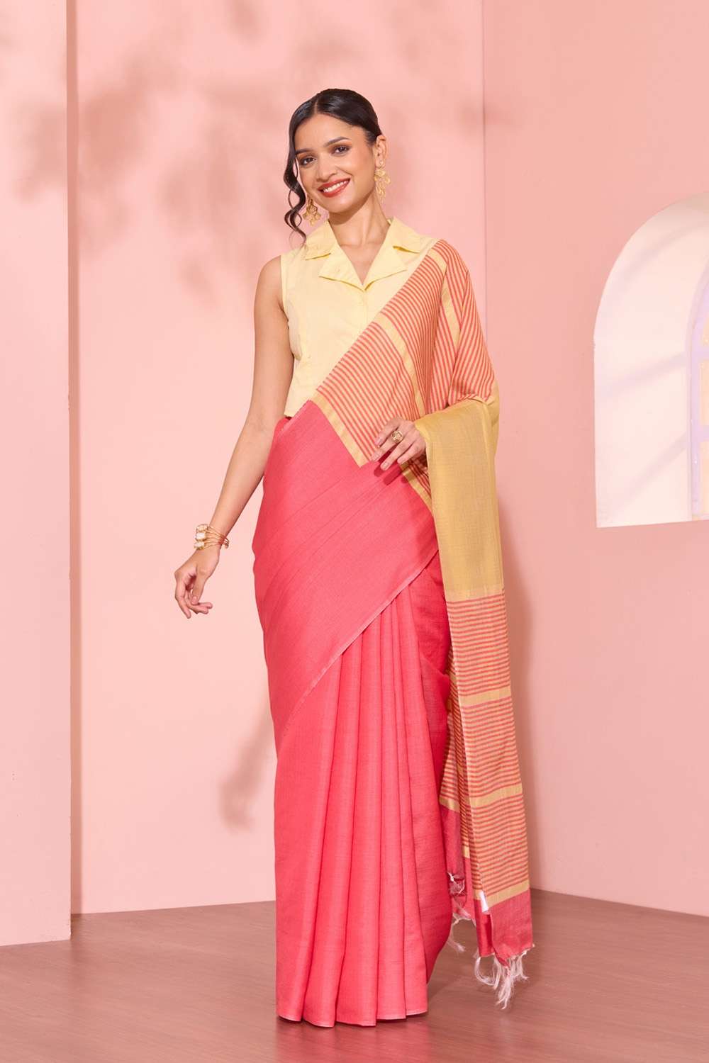 Red Bhagalpur Woven Silk Viscose Saree image number null