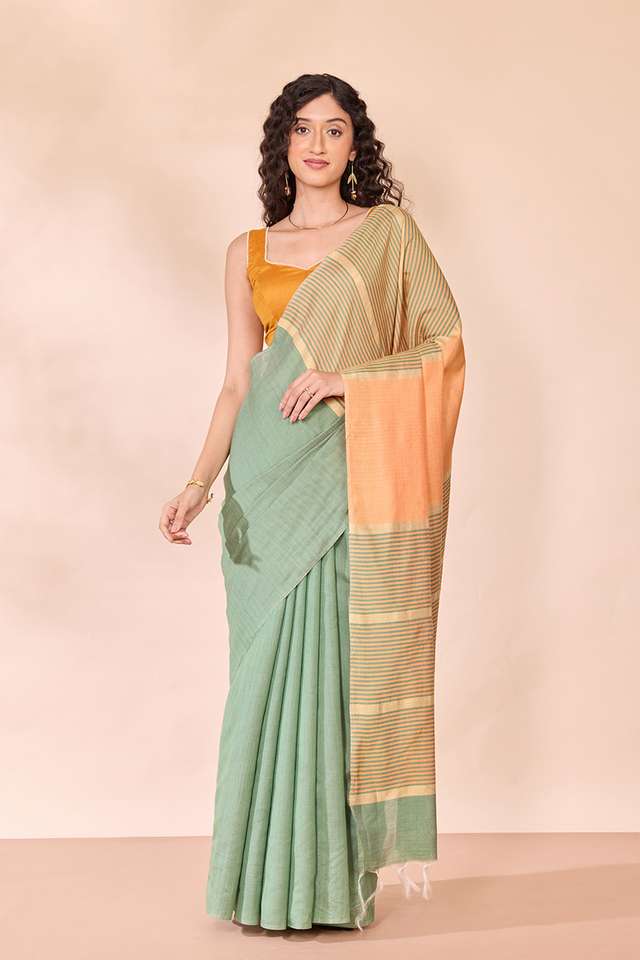 Green Bhagalpur Woven Silk Viscose Saree thumbnail image number null