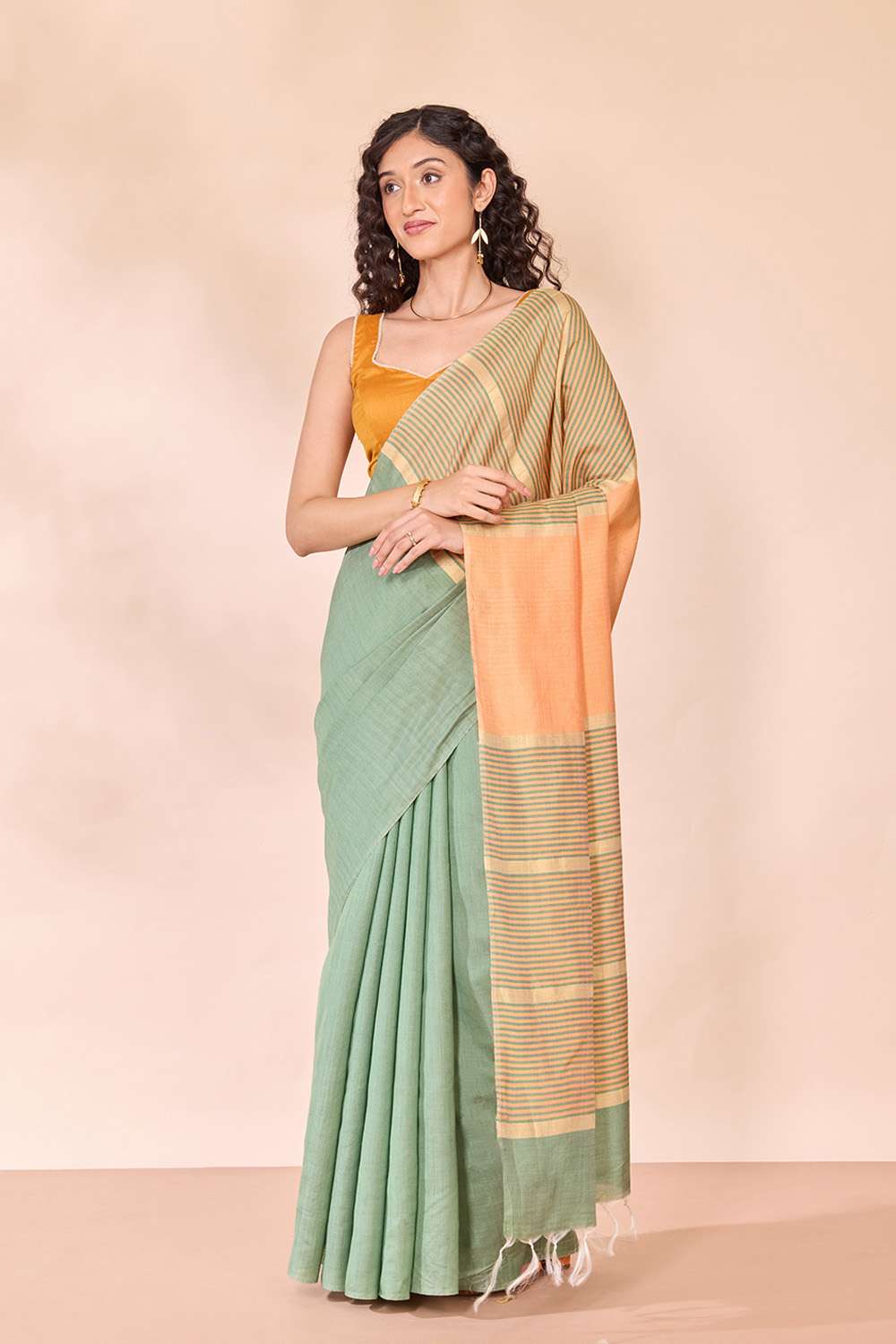 Green Bhagalpur Woven Silk Viscose Saree image number null