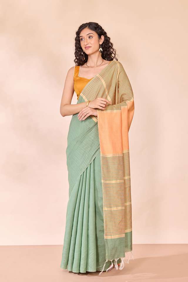 Green Bhagalpur Woven Silk Viscose Saree thumbnail image number null
