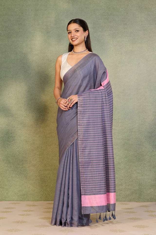 Grey Bhagalpur Woven Silk Viscose Saree thumbnail image number null