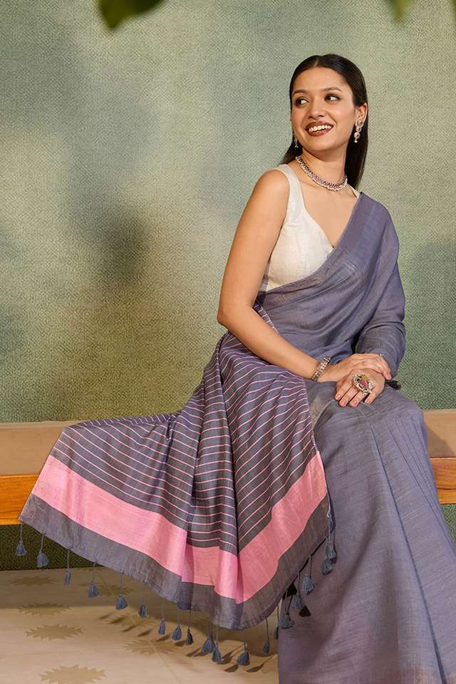 Grey Bhagalpur Woven Silk Viscose Saree thumbnail image number null