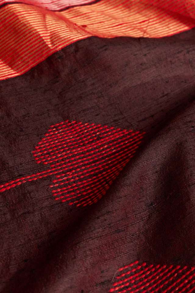 Red Bhagalpur Woven Pure Tussar Silk Saree thumbnail image number null