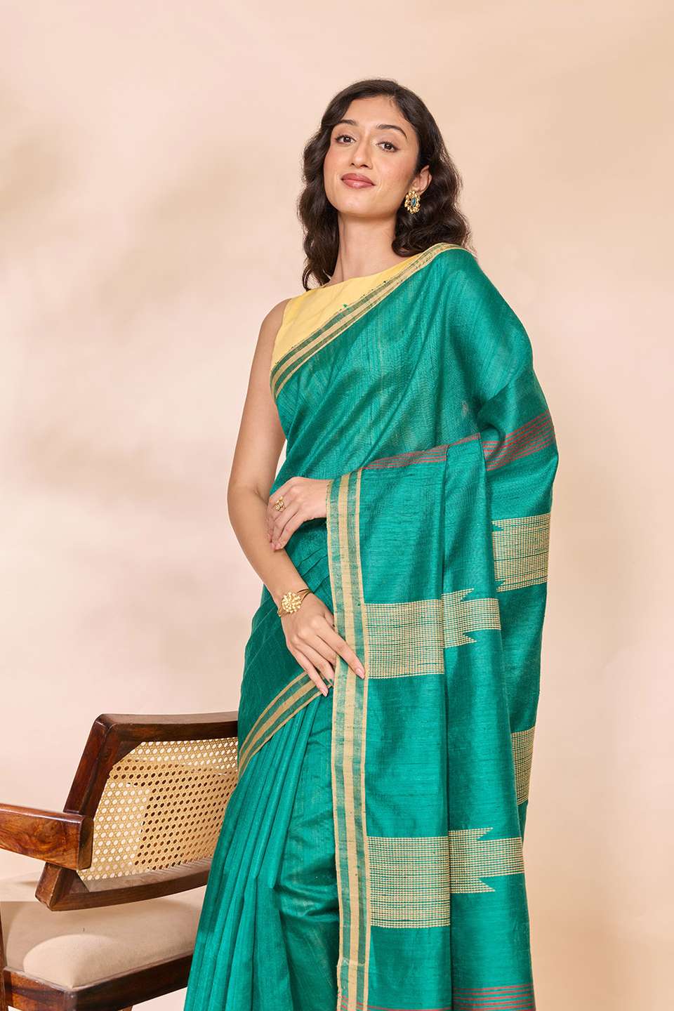 Dark Green Bhagalpur Woven Pure Tussar Silk Saree