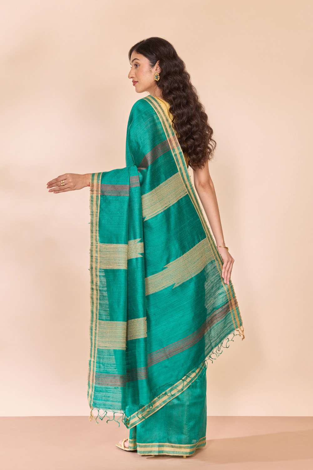 Dark Green Bhagalpur Woven Pure Tussar Silk Saree image number null