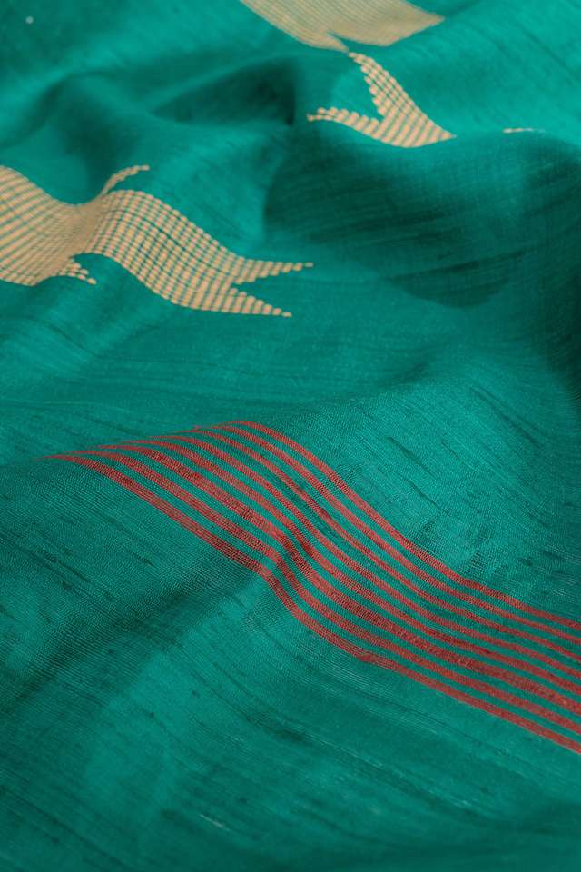 Dark Green Bhagalpur Woven Pure Tussar Silk Saree thumbnail image number null