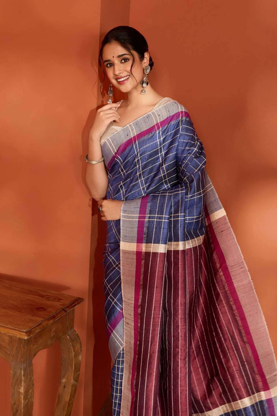 Blue Bhagalpur Woven Pure Tussar Silk Saree