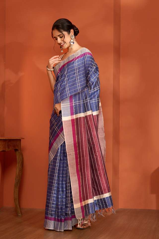Blue Bhagalpur Woven Pure Tussar Silk Saree thumbnail image number null