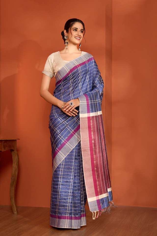 Blue Bhagalpur Woven Pure Tussar Silk Saree thumbnail image number null
