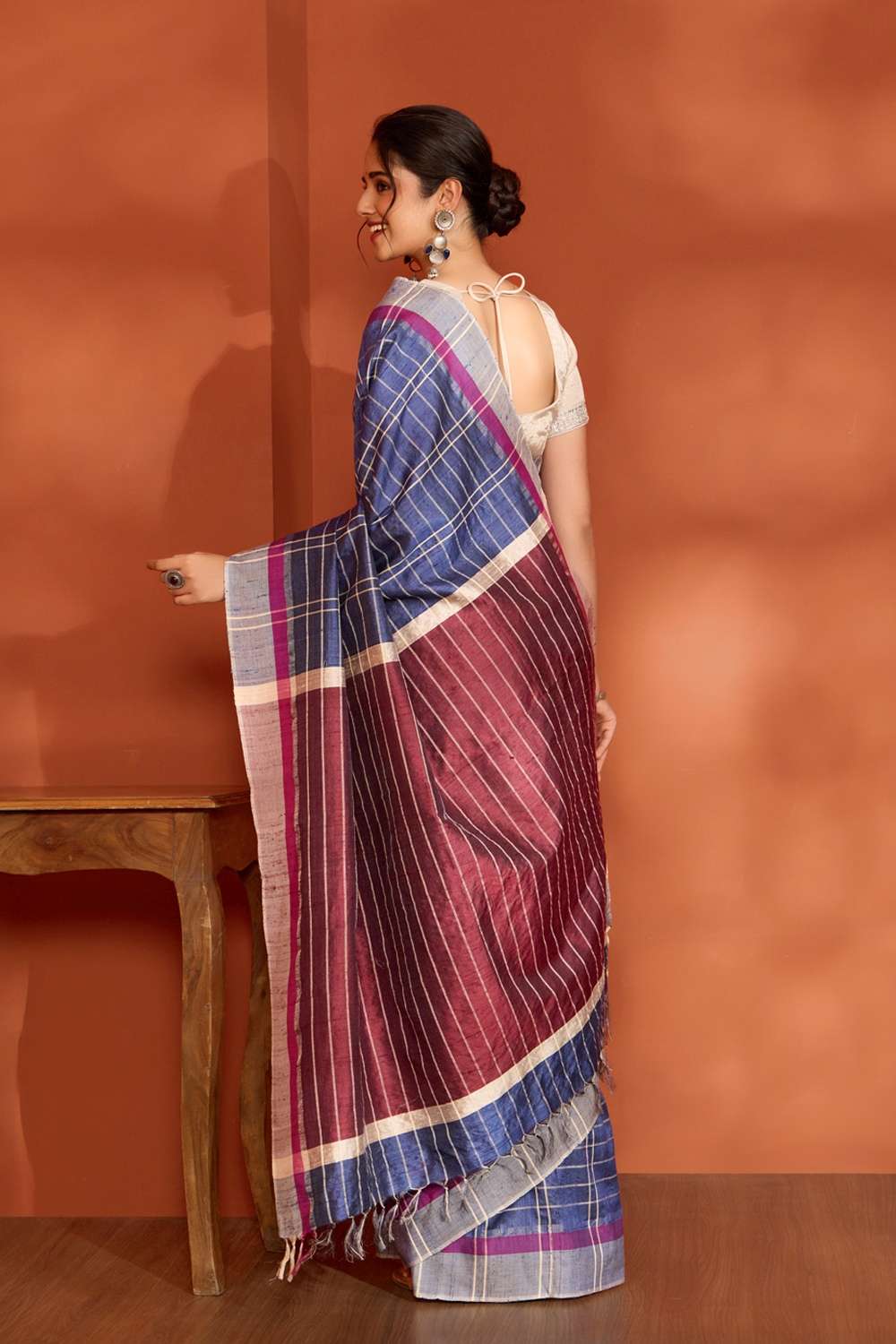 Blue Bhagalpur Woven Pure Tussar Silk Saree image number null