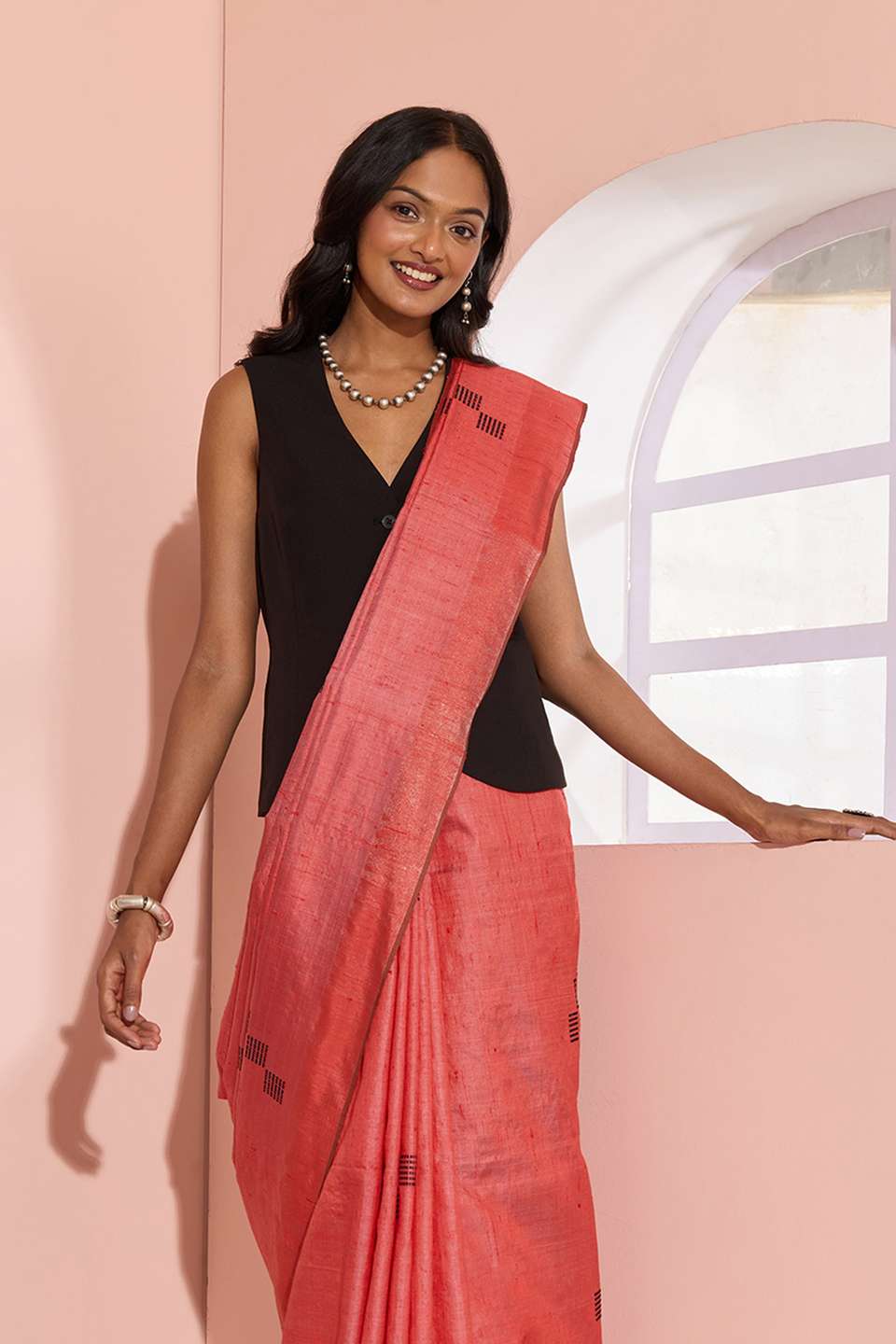 Red Woven Pure Tussar Silk Bhagalpur Saree