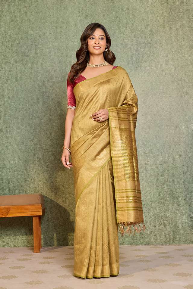 Beige Chattisgarh Woven Pure Tussar Silk Saree image number