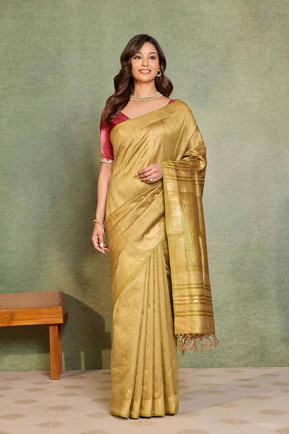 Beige Chattisgarh Woven Pure Tussar Silk Saree