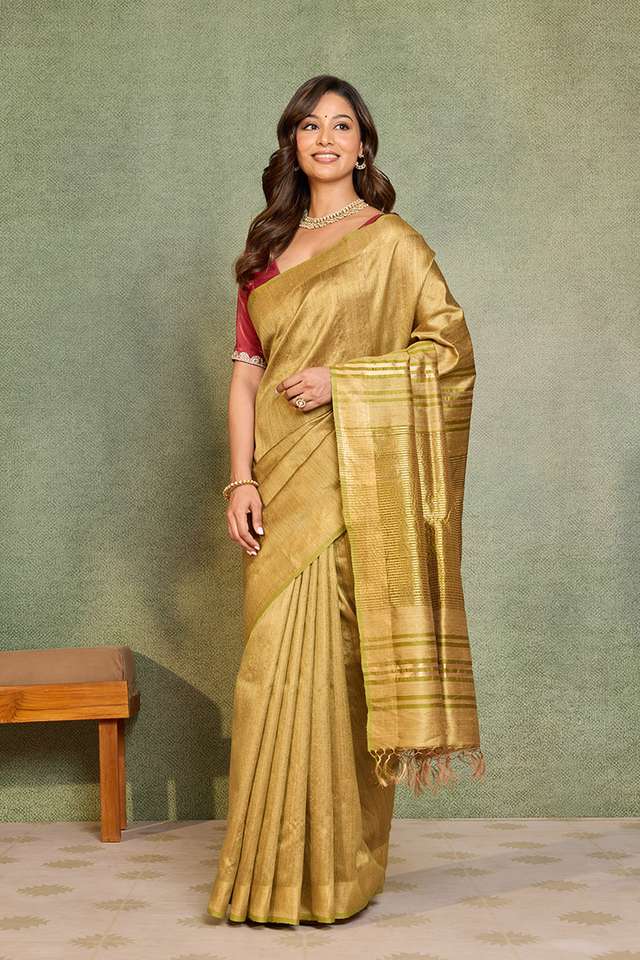 Beige Chattisgarh Woven Pure Tussar Silk Saree thumbnail image number null