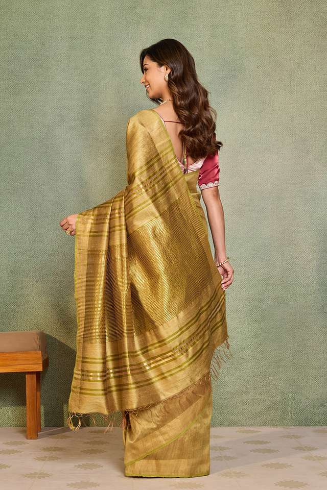 Beige Chattisgarh Woven Pure Tussar Silk Saree thumbnail image number null