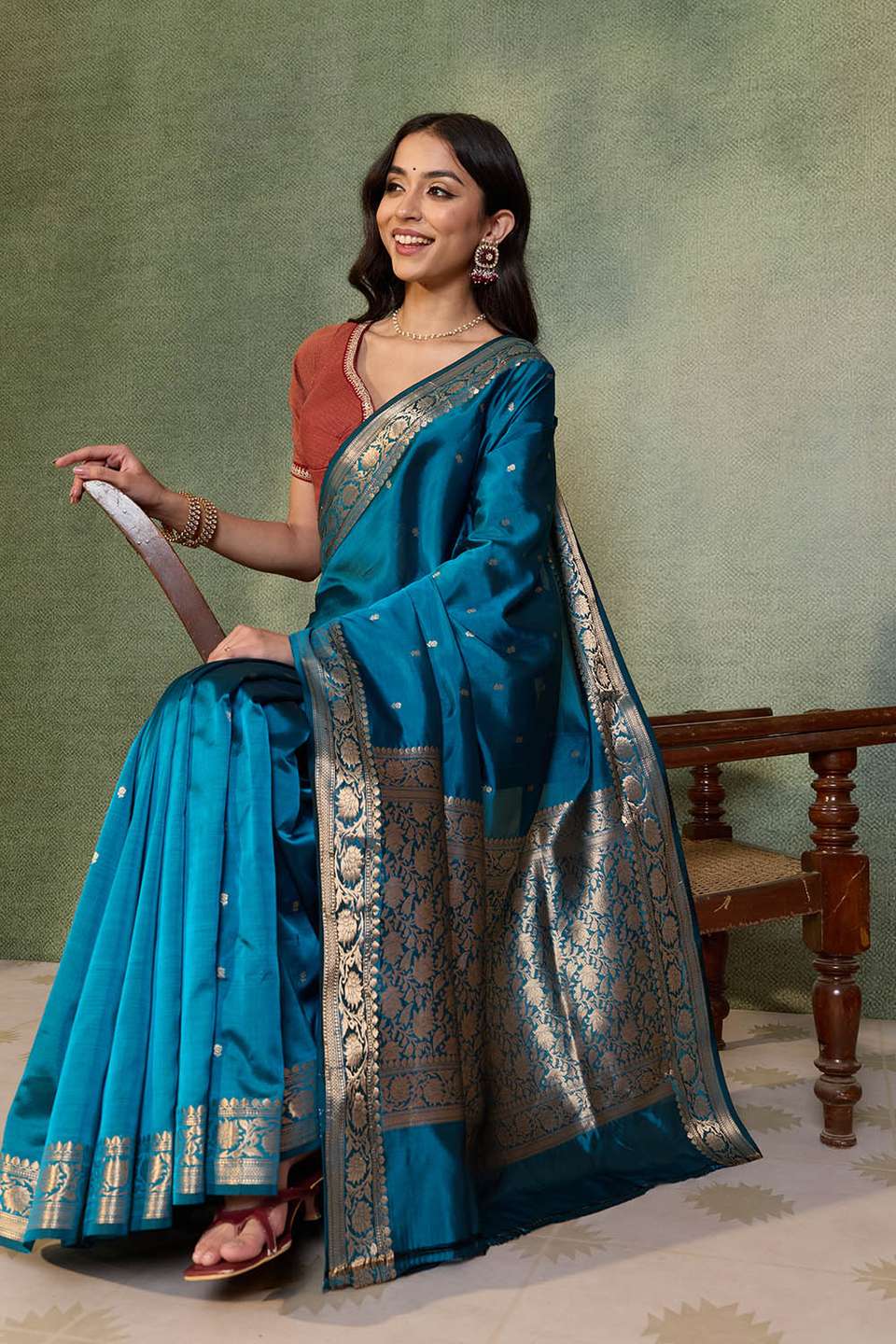 Blue Silk Viscose Cutwork Banarasi Saree