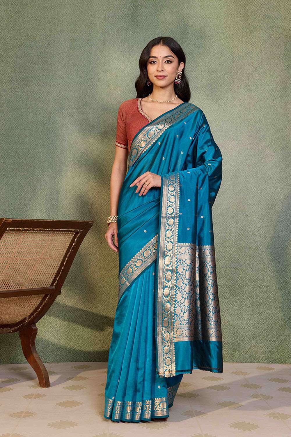 Blue Silk Viscose Cutwork Banarasi Saree image number null