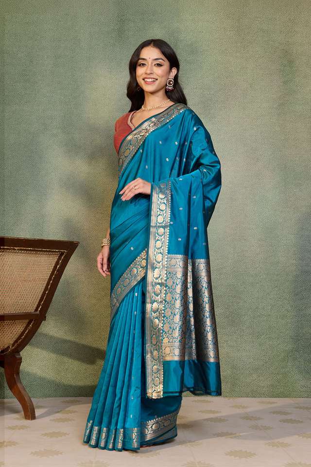 Blue Silk Viscose Cutwork Banarasi Saree thumbnail image number null