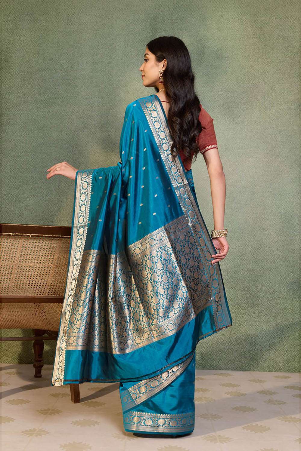 Blue Silk Viscose Cutwork Banarasi Saree image number null