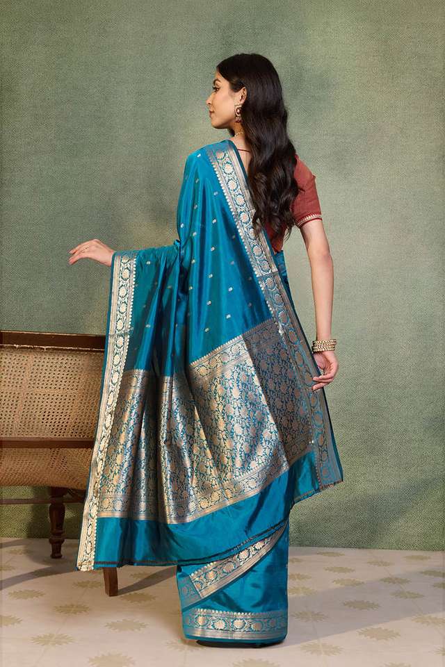 Blue Silk Viscose Cutwork Banarasi Saree thumbnail image number null