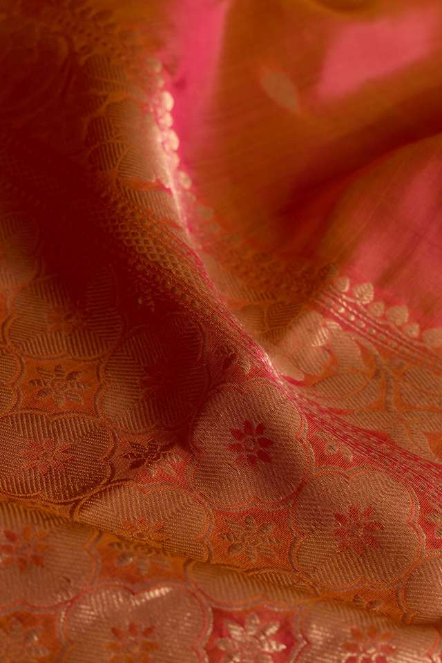 Pink Silk Viscose Banaras Cutwork Saree thumbnail image number null
