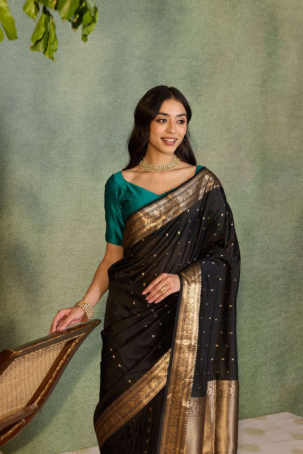 Black Silk Viscose Cutwork Banarasi Saree image number null