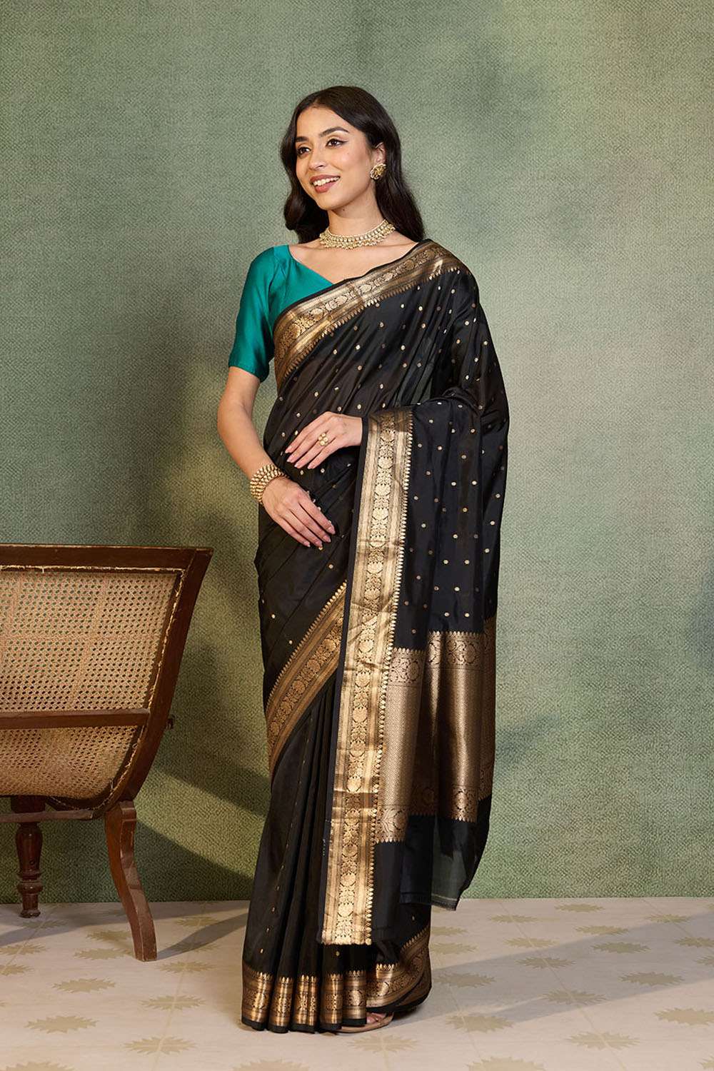 Black Silk Viscose Cutwork Banarasi Saree image number null