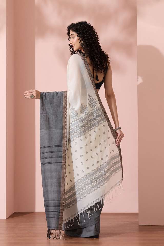 Off White Woven Pure Cotton Bengal Saree thumbnail image number null