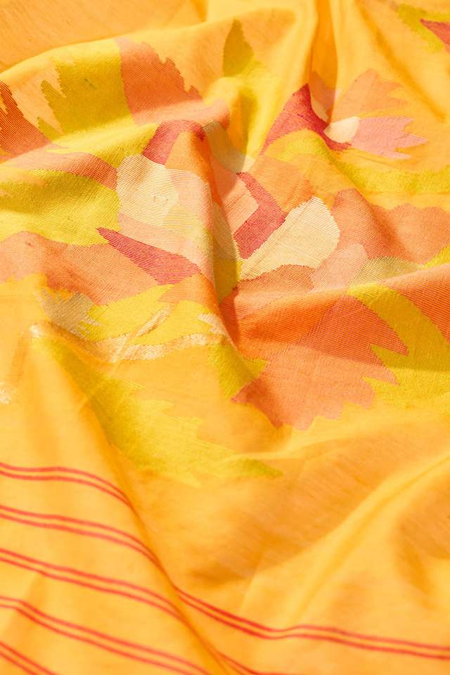 Light Orange Bengal Pure Silk Cotton Jamdani Saree thumbnail image number null