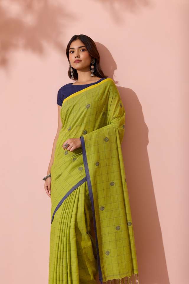 Light Green Bengal Pure Cotton Jamdani Saree image number