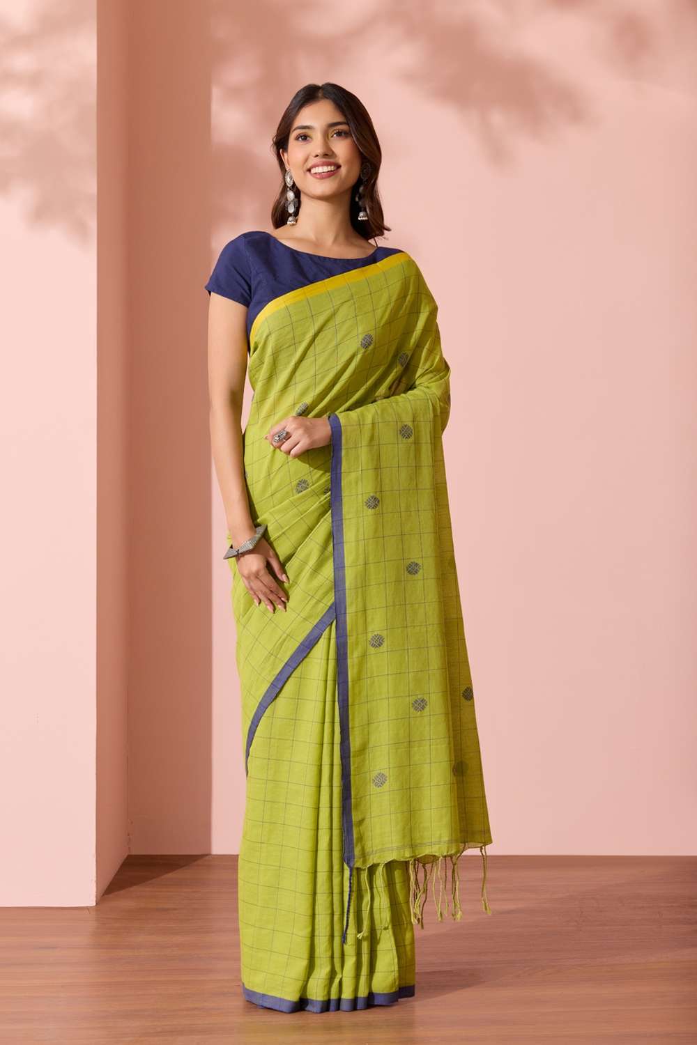 Light Green Bengal Pure Cotton Jamdani Saree image number null