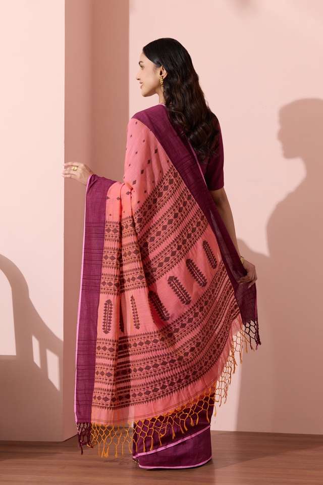 Light Pink Woven Pure Cotton Bengal Saree thumbnail image number null