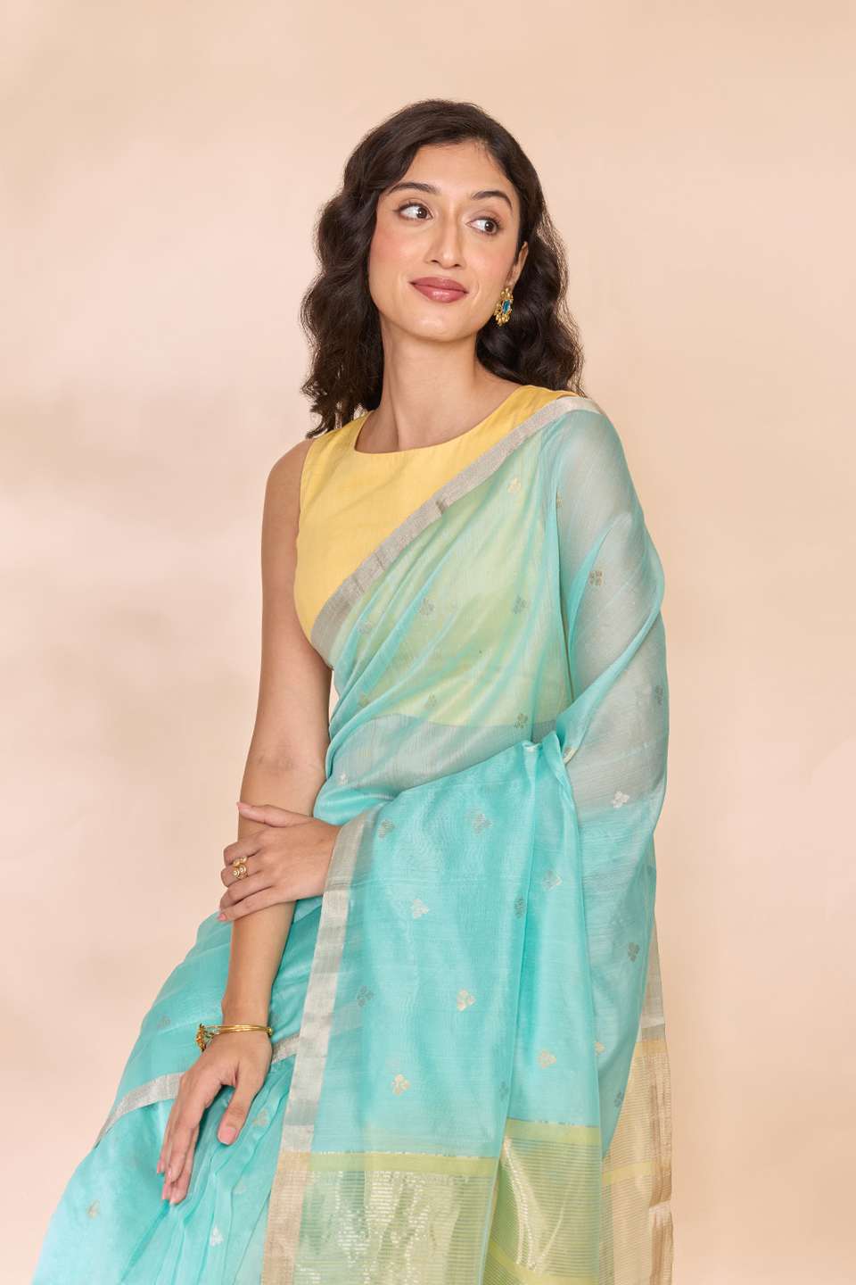 Light Blue Woven Pure Silk Cotton Chanderi Saree