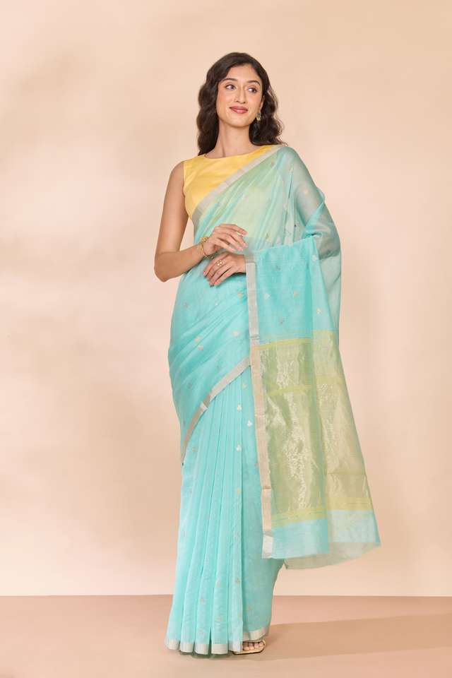 Light Blue Woven Pure Silk Cotton Chanderi Saree thumbnail image number null
