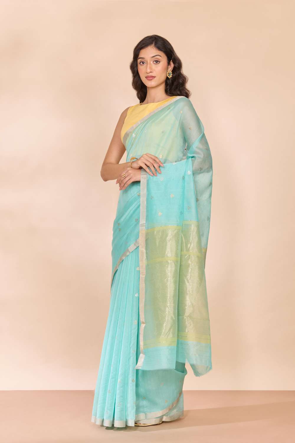 Light Blue Woven Pure Silk Cotton Chanderi Saree image number null